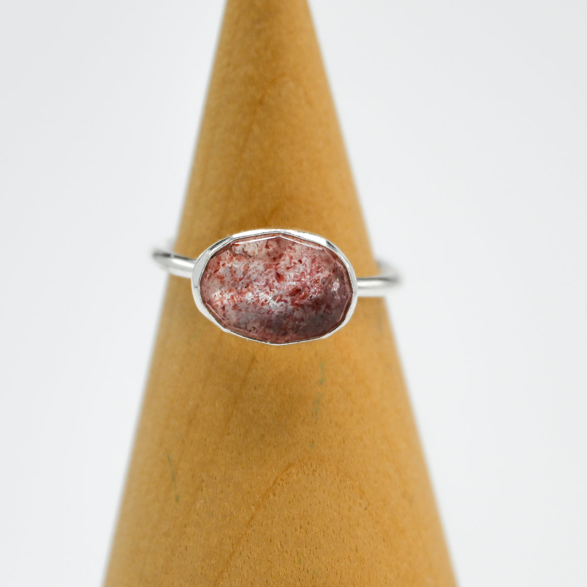 Horizontal rose cut strawberry quartz size 6.5
