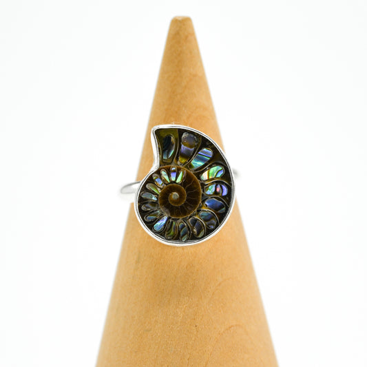 Ammonite with abalone inlay size 7