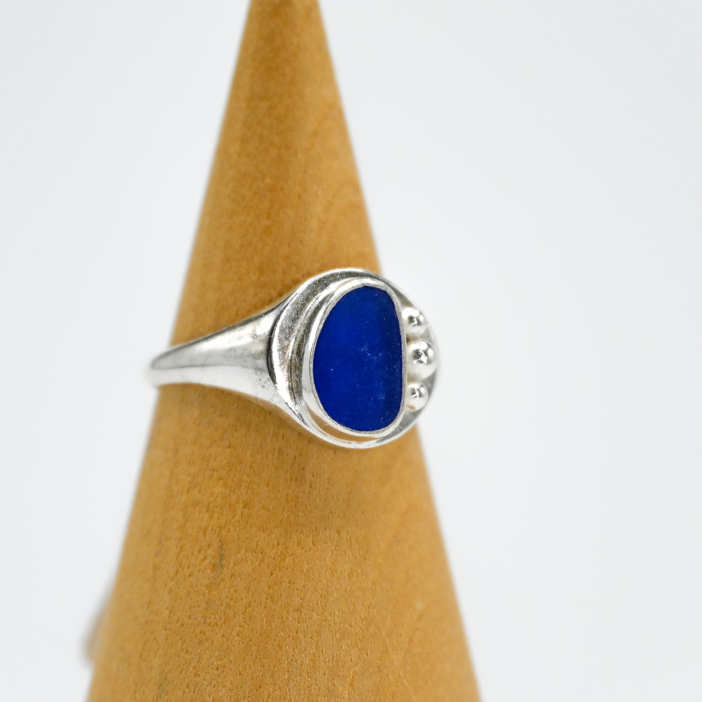 Signet with cobalt sea glass size 7