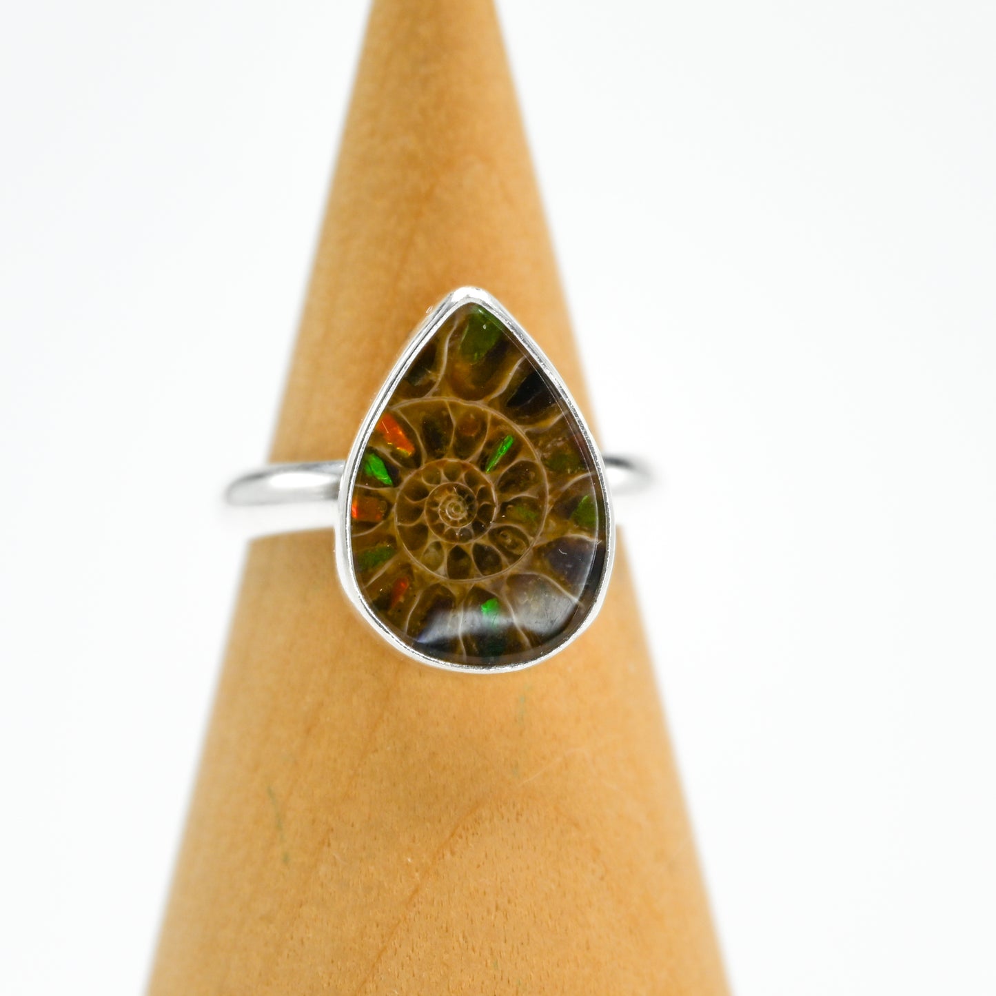 Pear ammonite with ammonite inlay size 7.25