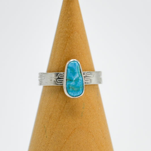 Cactus stamped band with AZ south hill turquoise size 7.25