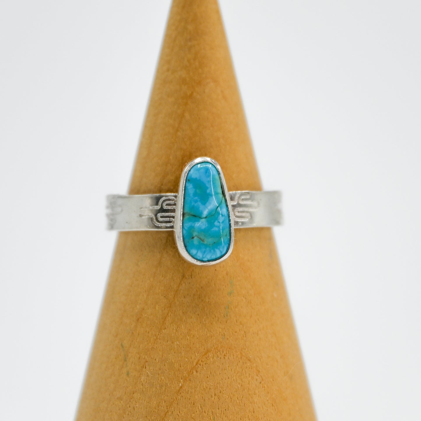 Cactus stamped band with AZ south hill turquoise size 7.25