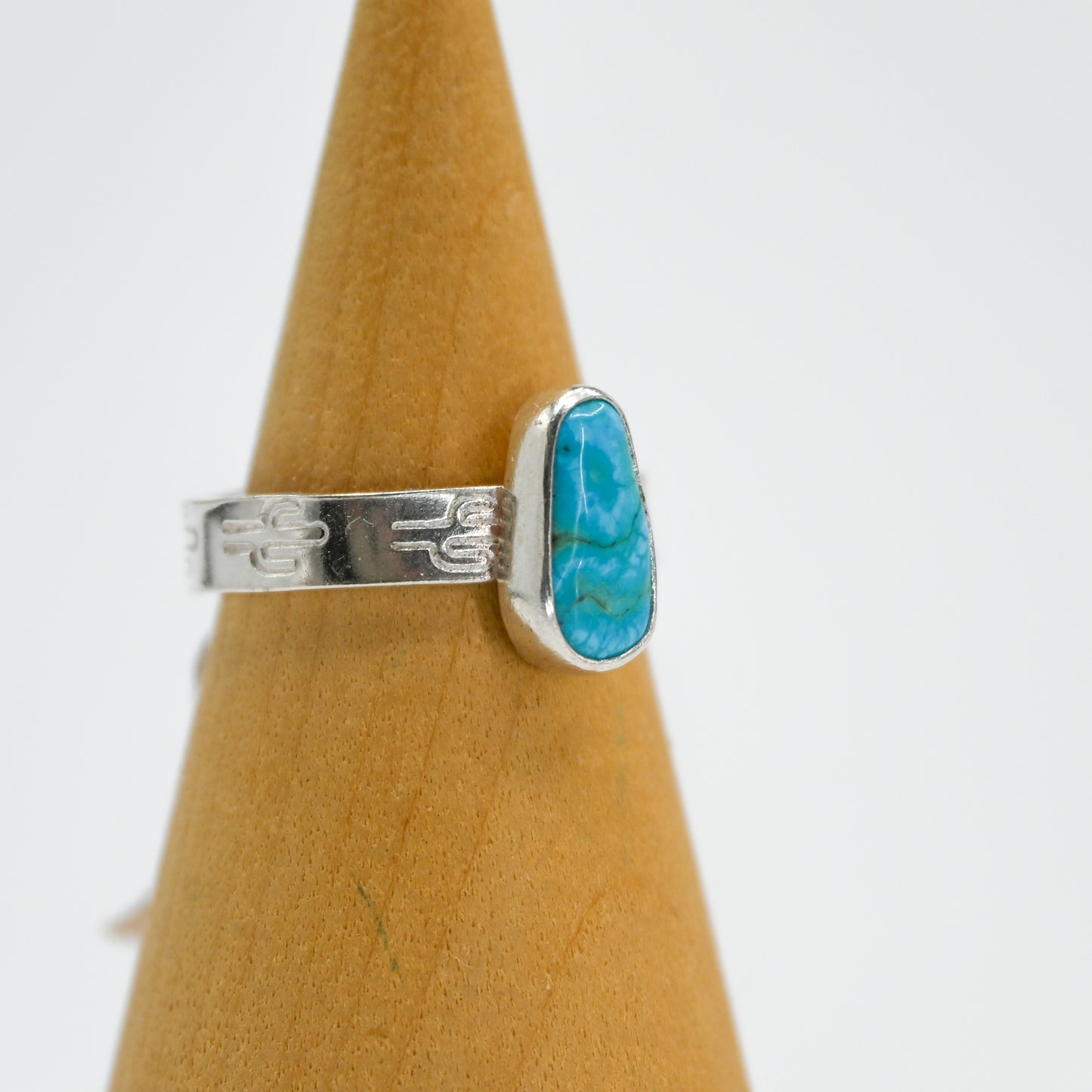Cactus stamped band with AZ south hill turquoise size 7.25