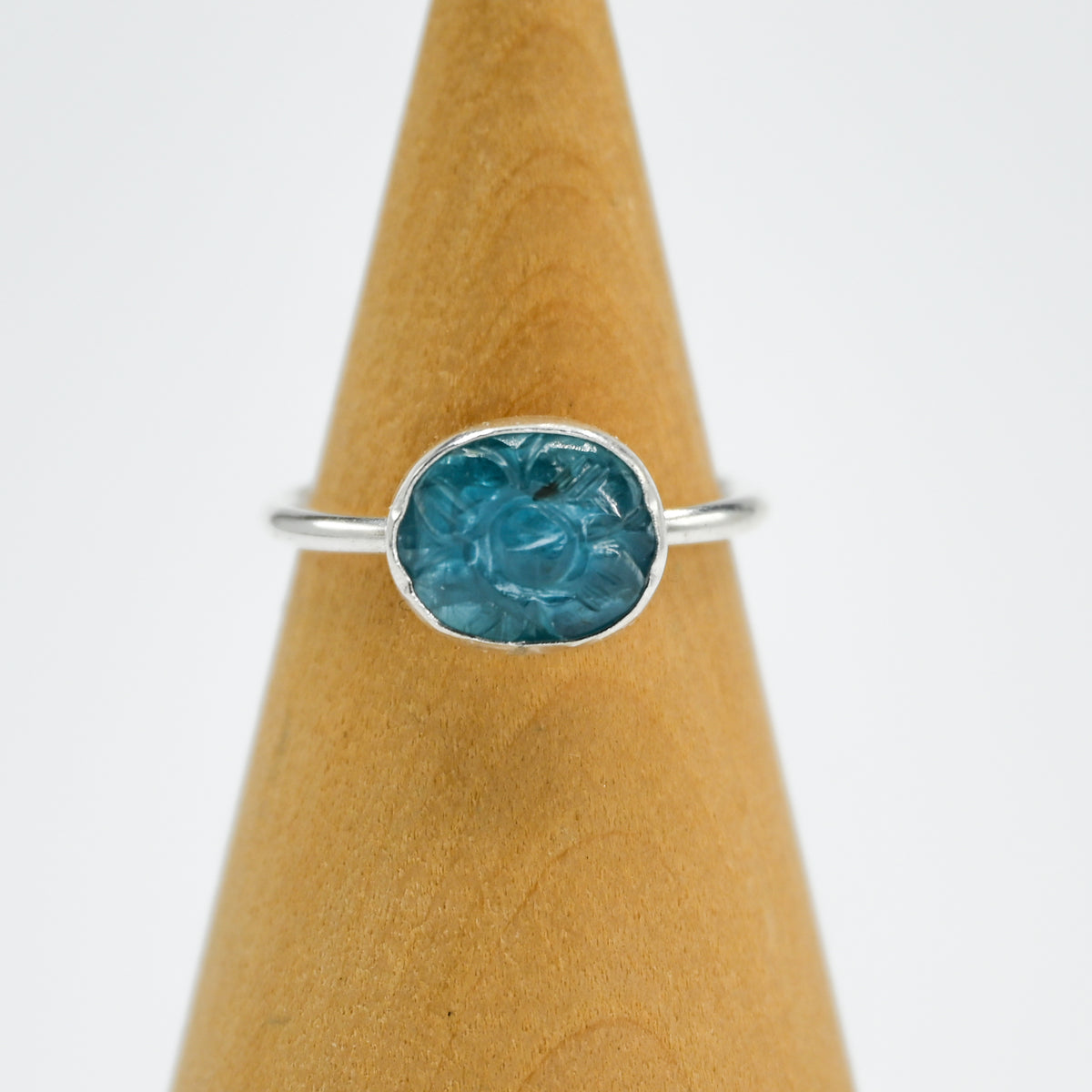 Horizontal carved teal kyanite size 7.5