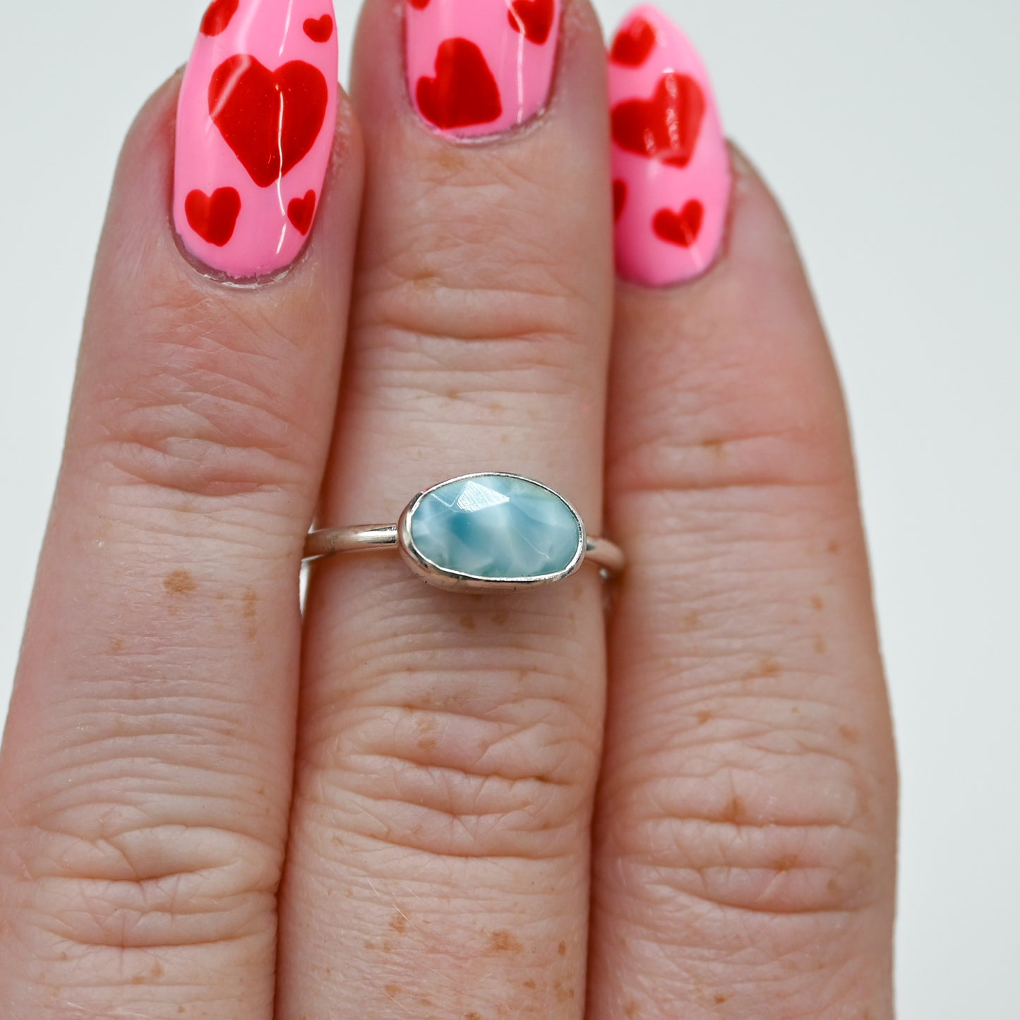 Rose cut horizontal larimar size 6