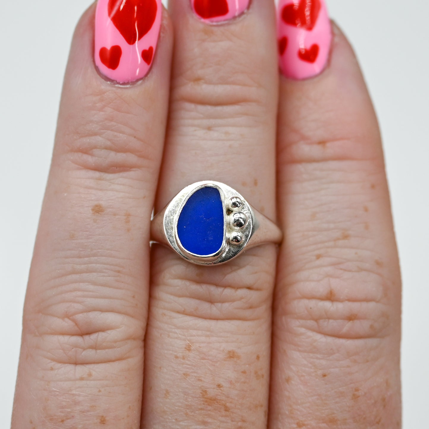Signet with cobalt sea glass size 7