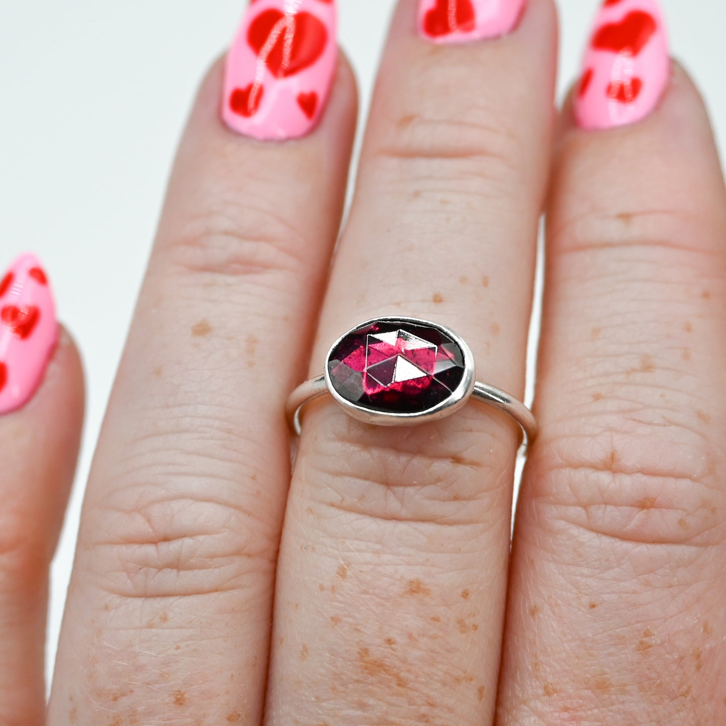 Horizontal rose cut rhodolite garnet size 7