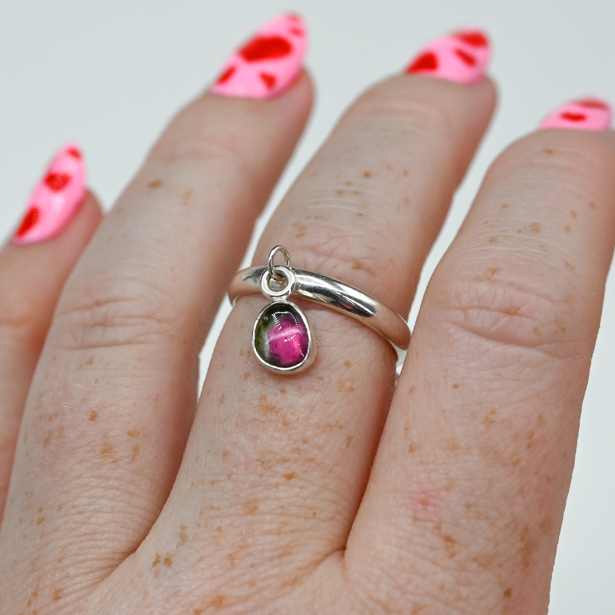 Watermelon tourmaline dangle charm size 7.5