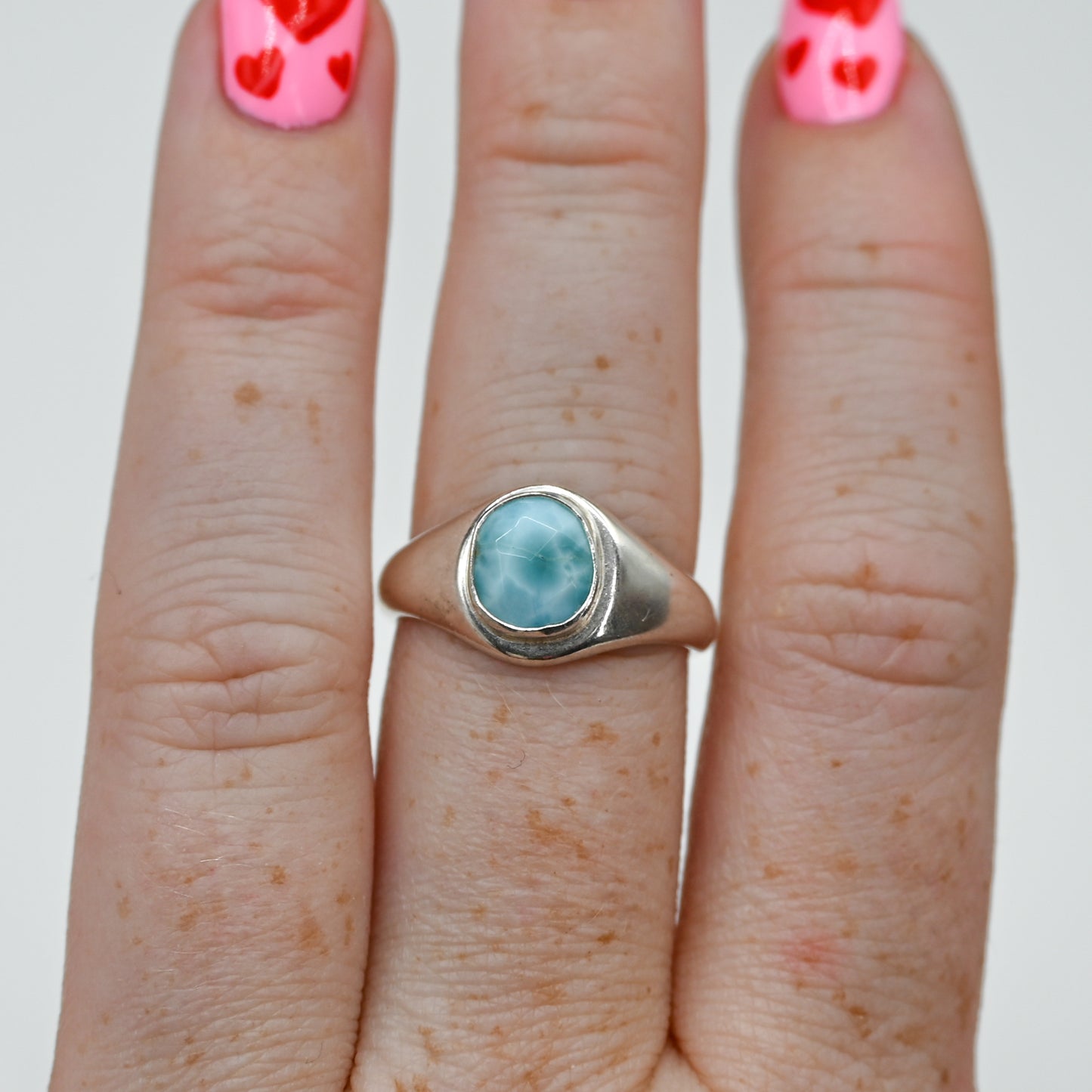 Signet rose cut larimar size 8