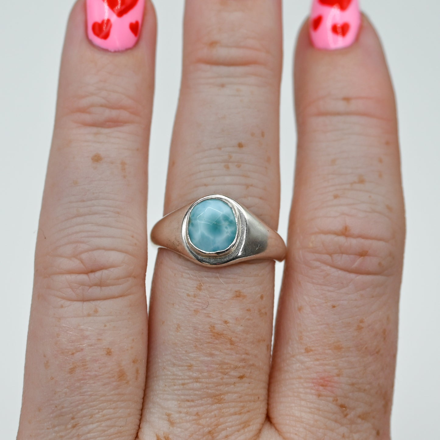 Signet rose cut larimar size 8