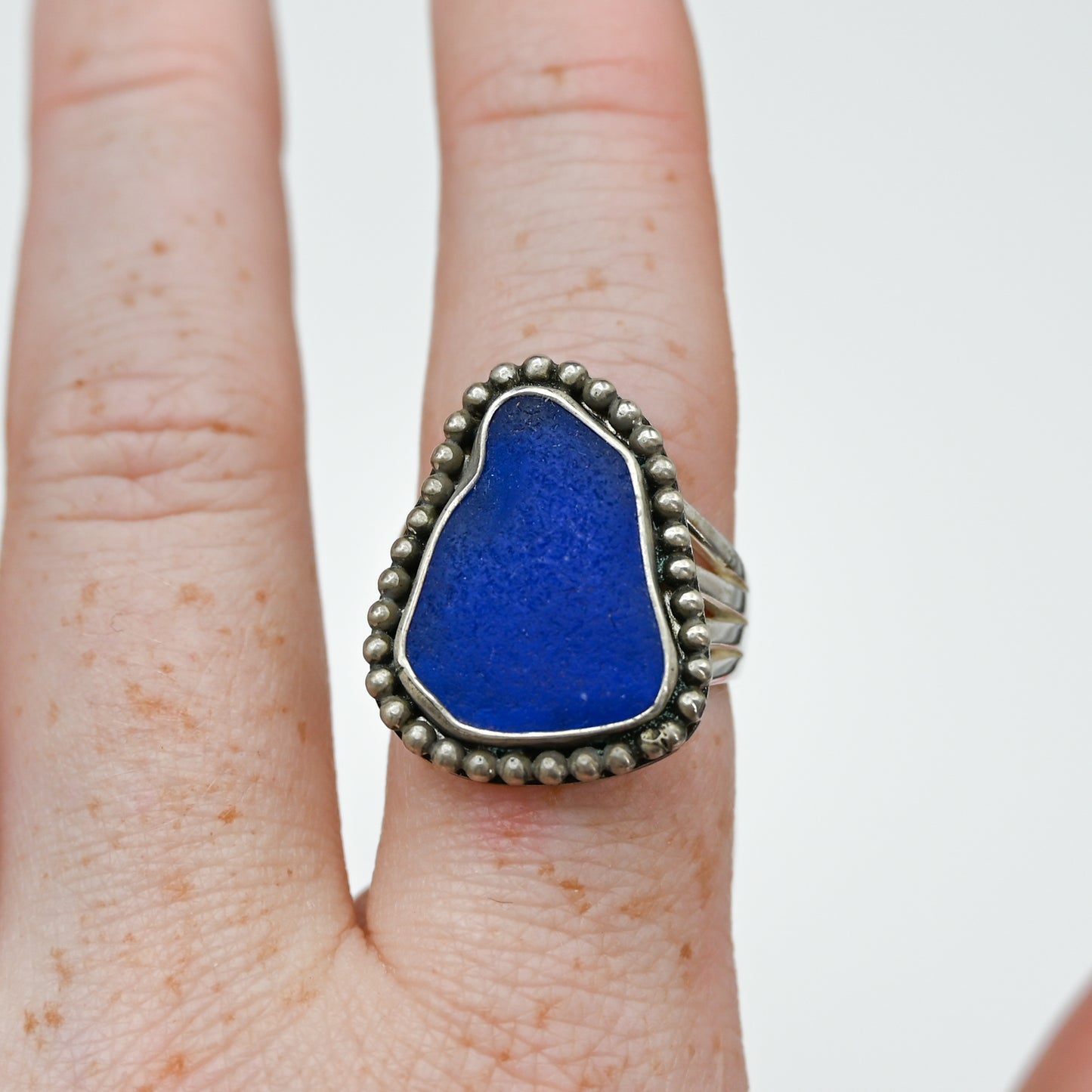 XXL cobalt sea glass bead around size 8