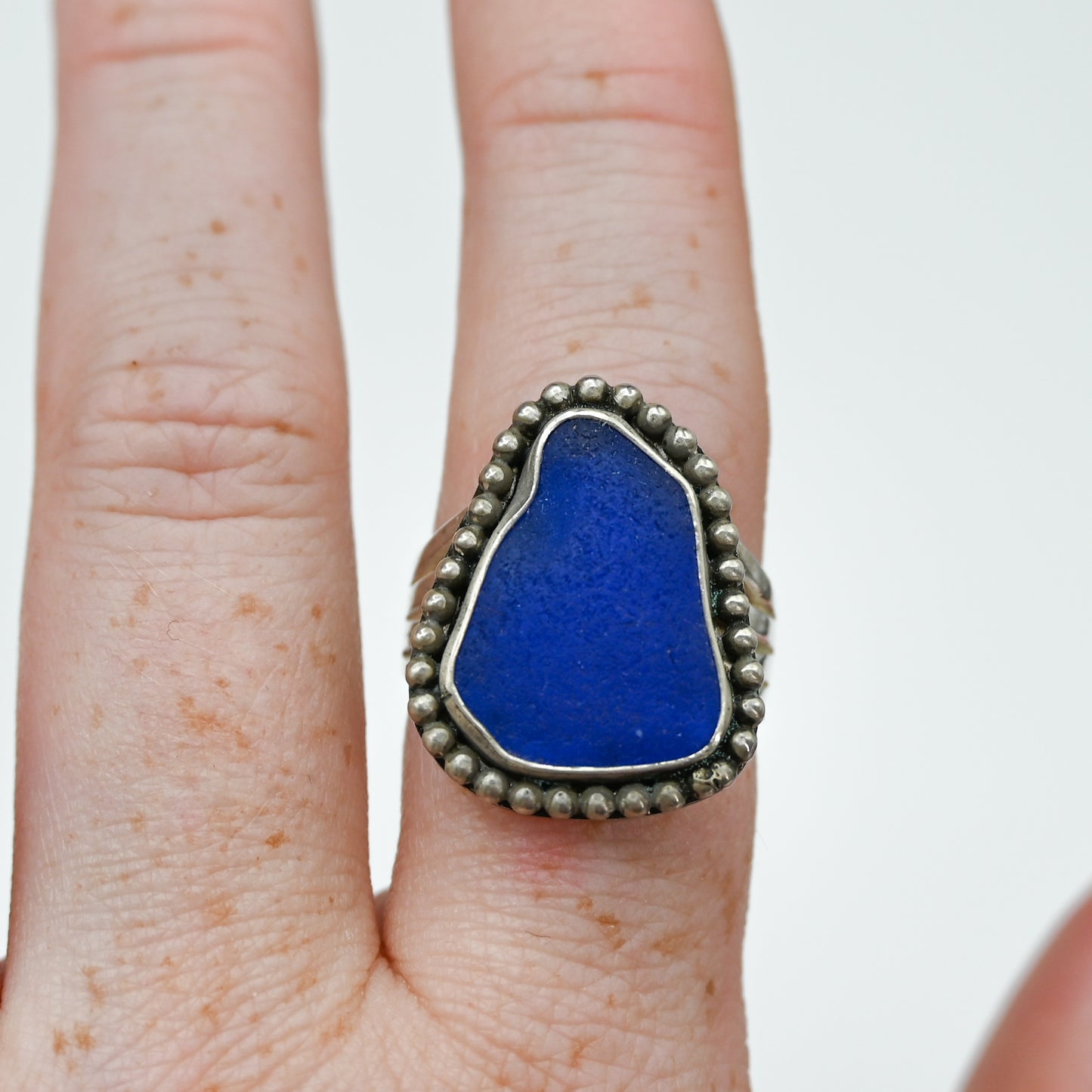 XXL cobalt sea glass bead around size 8