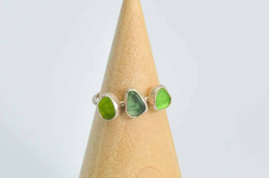 Triple Green Sea Glass Ring Size 8.25