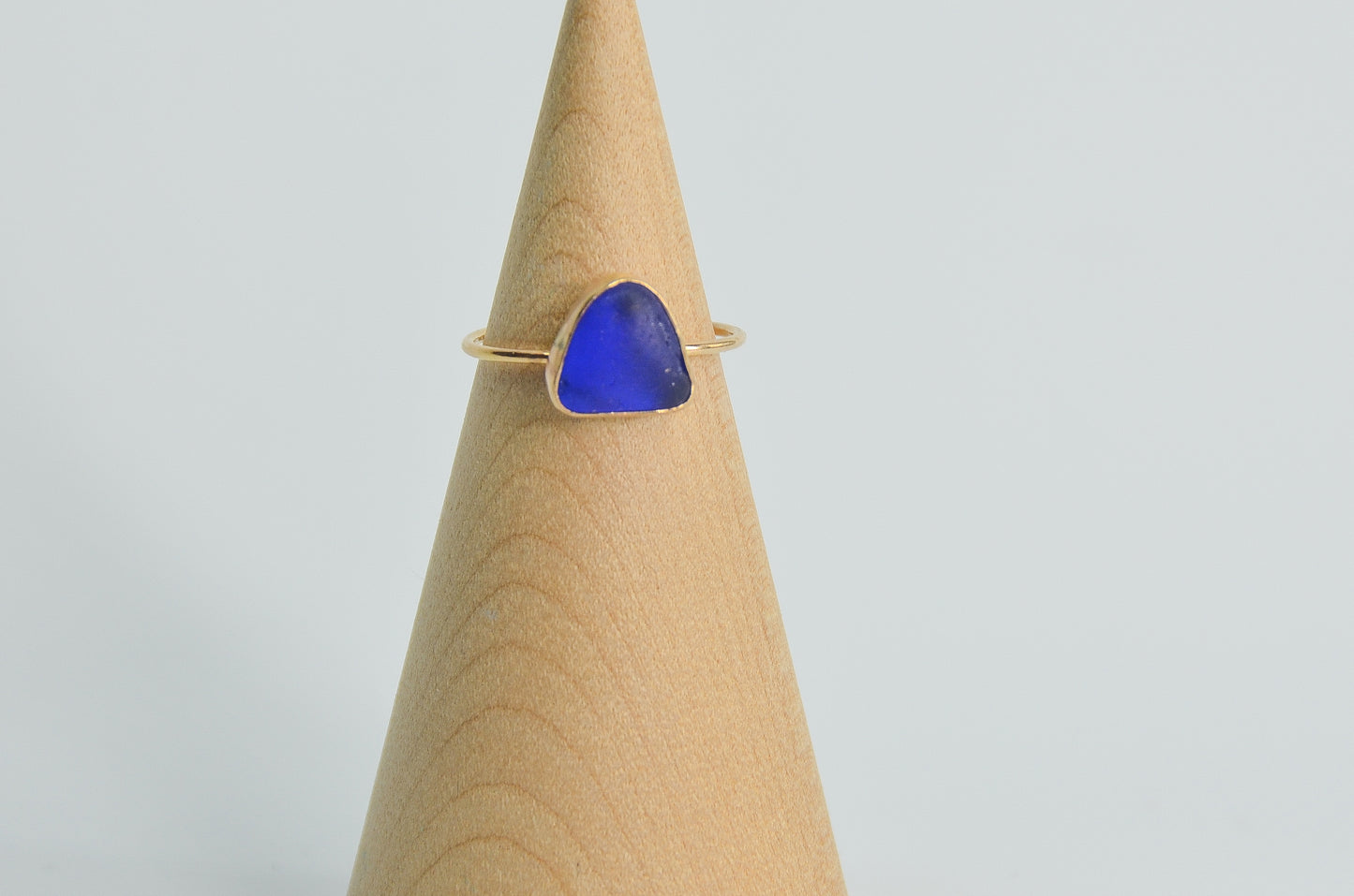 14 Karat Yellow Gold and Cobalt Sea Glass