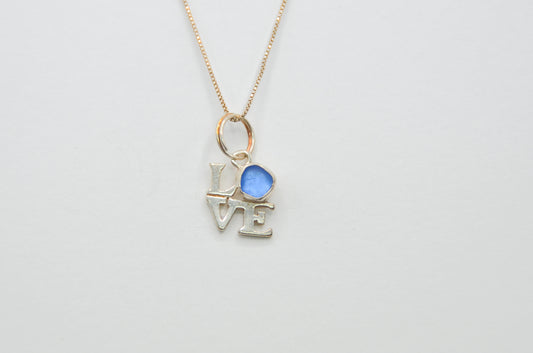 Cornflower Sea Glass Love Necklace