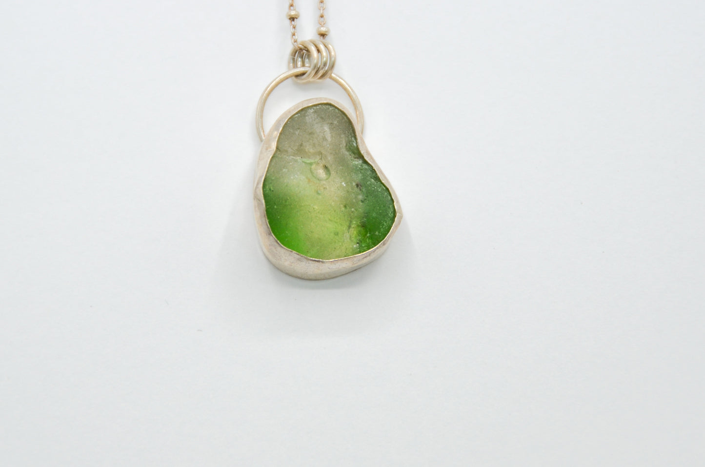 Chunky Bonfire Green and Clear Sea Glass Necklace