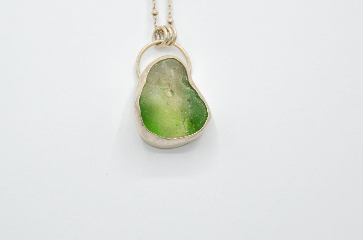 Chunky Bonfire Green and Clear Sea Glass Necklace