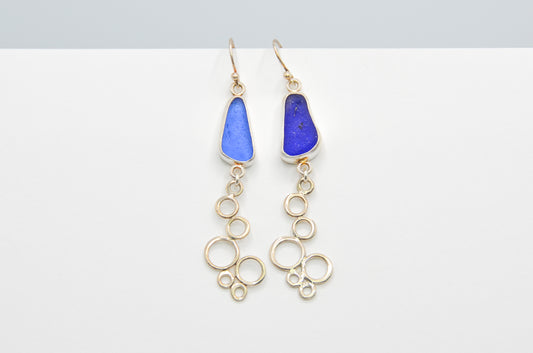 Cornflower and Cobalt Sea Glass Earrings
