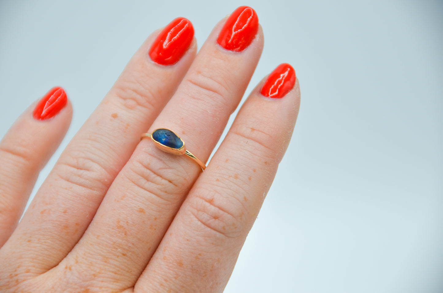 Gold Fill Multi Blue Sea Glass Ring Size 6.5