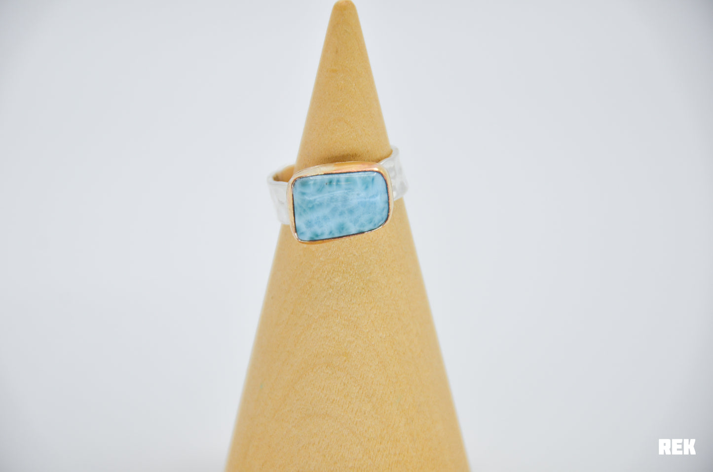 Sterling Silver Band and Gold Fill Bezel Larimar Size 8