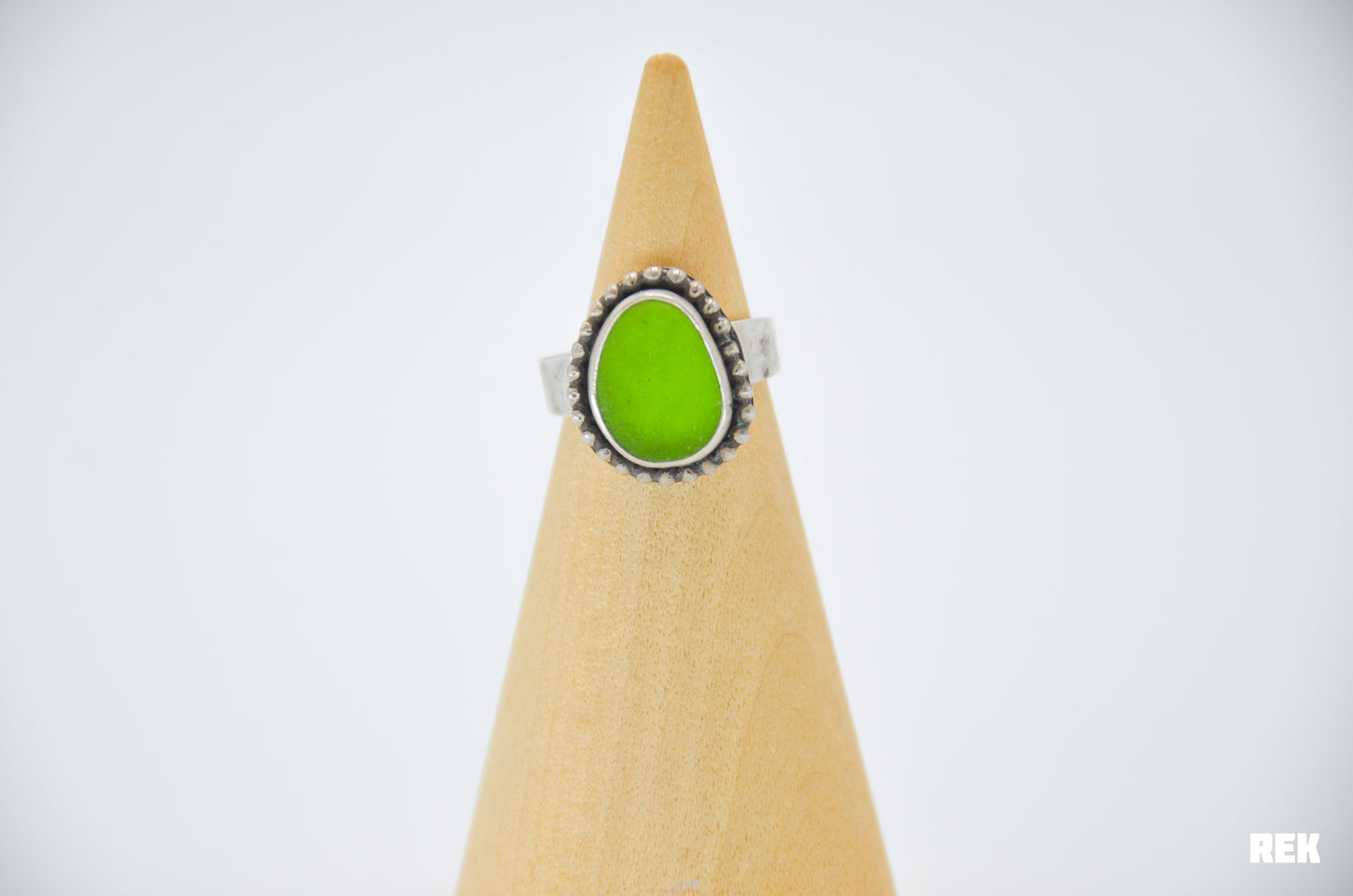Bright Lime Green Sea Glass bead around Size 6.5
