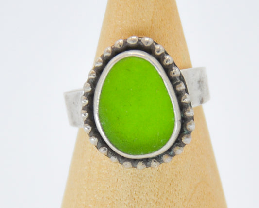 Bright Lime Green Sea Glass bead around Size 6.5