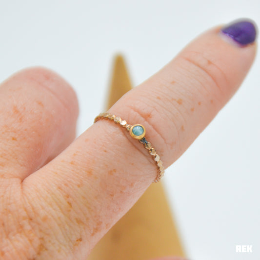 14k solid yellow gold and silver band 3mm larimar