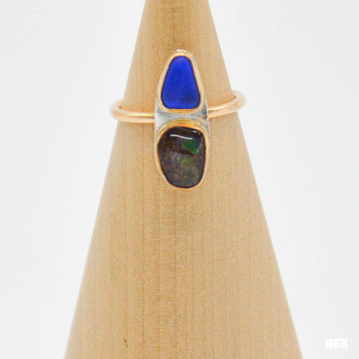 Gold fill double cobalt sea glass and ammolite size 6.25